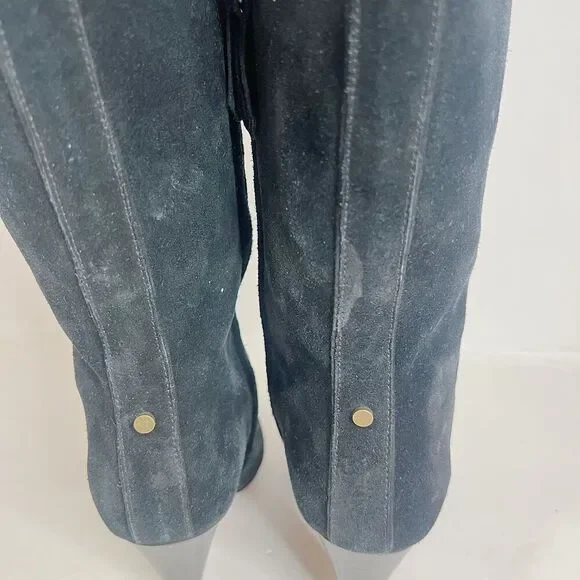 Veronica Beard Olivia Boots Black Suede Nuback Mid Calf Heeled Boots Size 6 - Picture 8 of 9